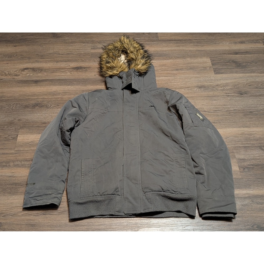 Hollister All Weather Collection Winter Parka Jacket Fur Hood Gray Size L